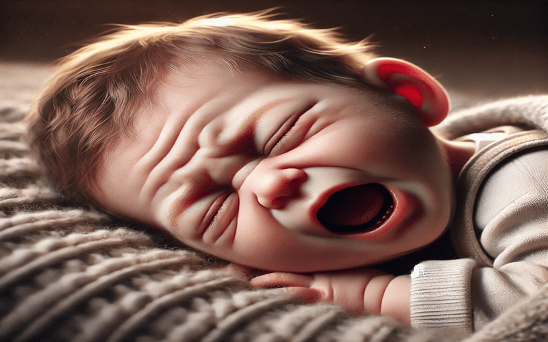 Newborn Grunting and Squirming While Sleeping., showing natural infant sleep behaviors with delicate facial expressions and soft lighting.