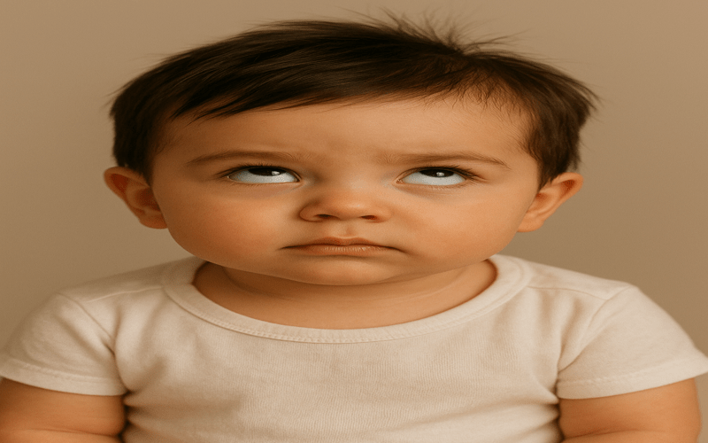 Child rolling eyes upwards autism – close-up of a toddler showing upward eye movement, a sign parents may observe.