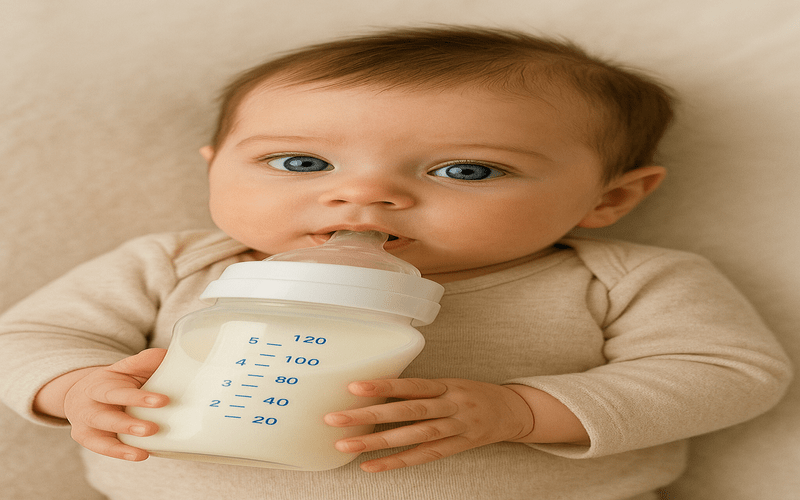 A newborn baby drinking milk from the best anti colic bottles for newborns, designed to reduce gas and colic while ensuring gentle, comfortable feeding.