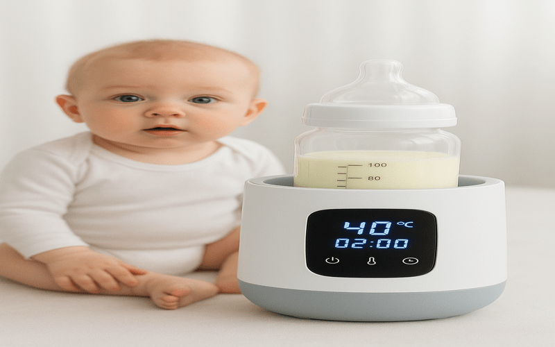 Baby beside the best portable baby bottle warmer heating milk safely