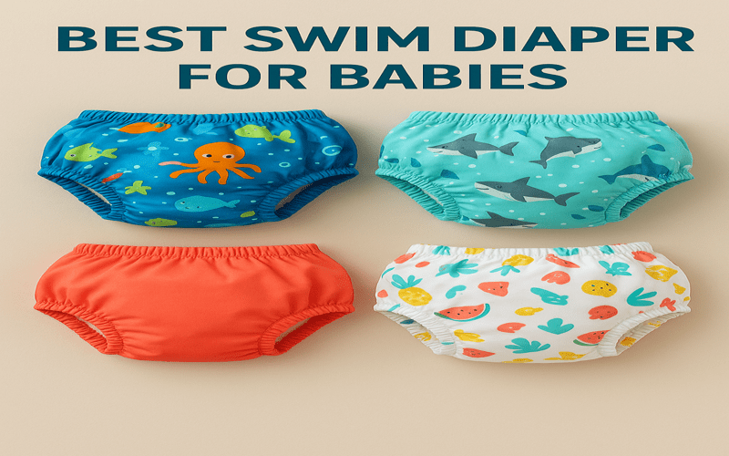 Best swim diapers for babies featuring colorful, reusable swim pants designed for comfort and leak protection during swimming.