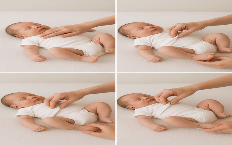 Newborn baby lying on a soft changing pad while a parent gently changes the diaper — a clear visual example of how to change diaper of newborn.